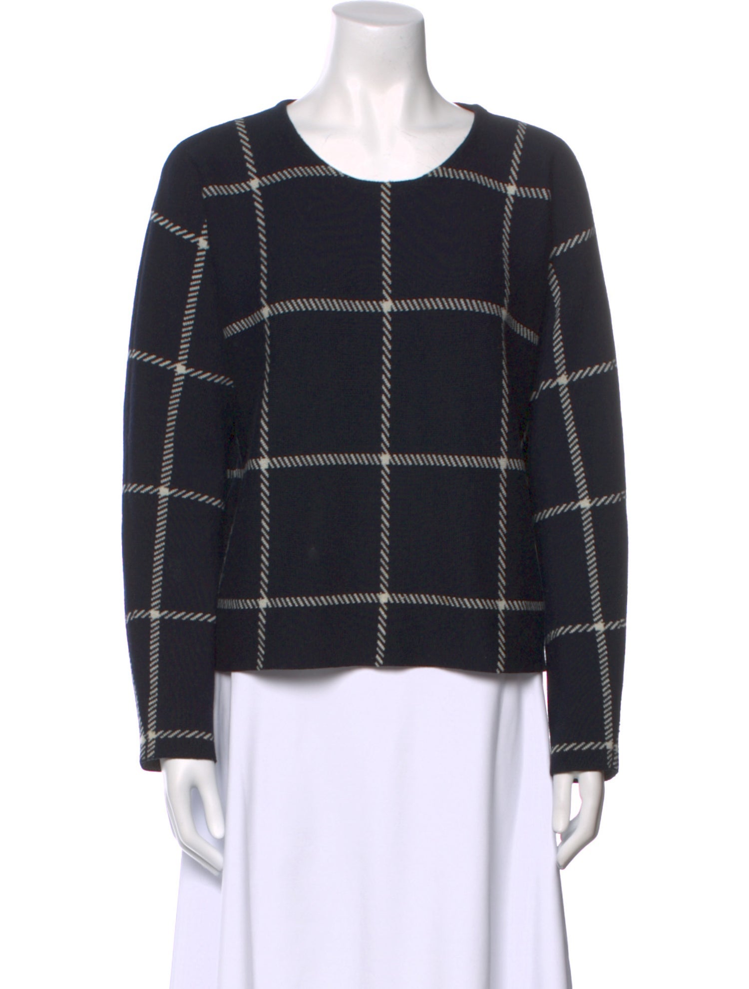 Maje Plaid Print Scoop Neck Sweater