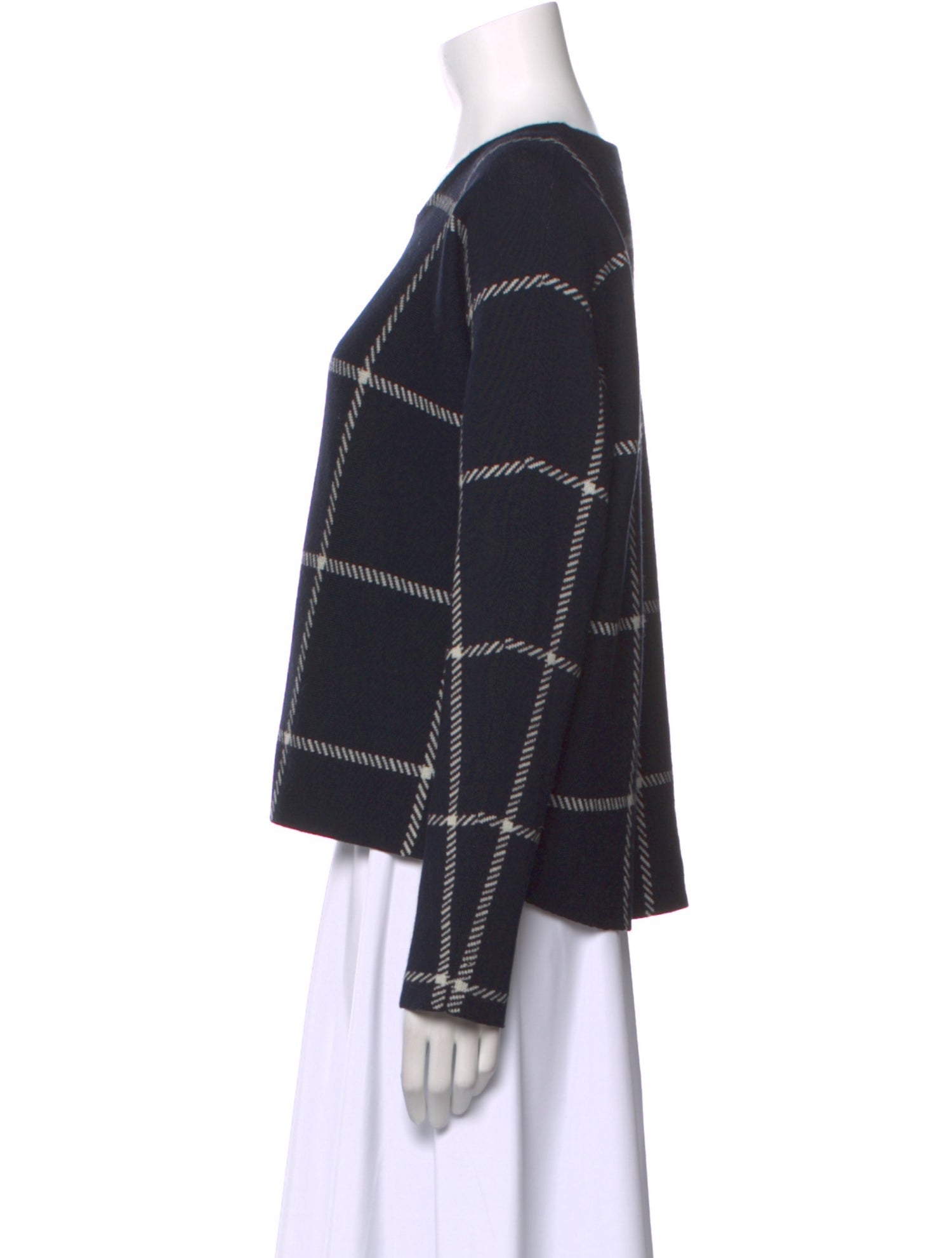 Maje Plaid Print Scoop Neck Sweater