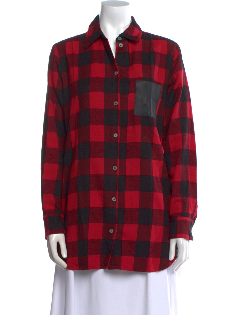 Maje Button-Up Top Red Plaid Print Long Sleeve wi… - image 1