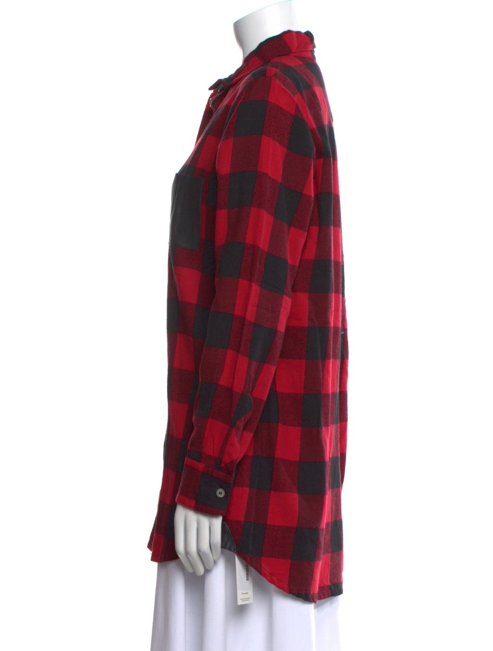 Maje Button-Up Top Red Plaid Print Long Sleeve wi… - image 2