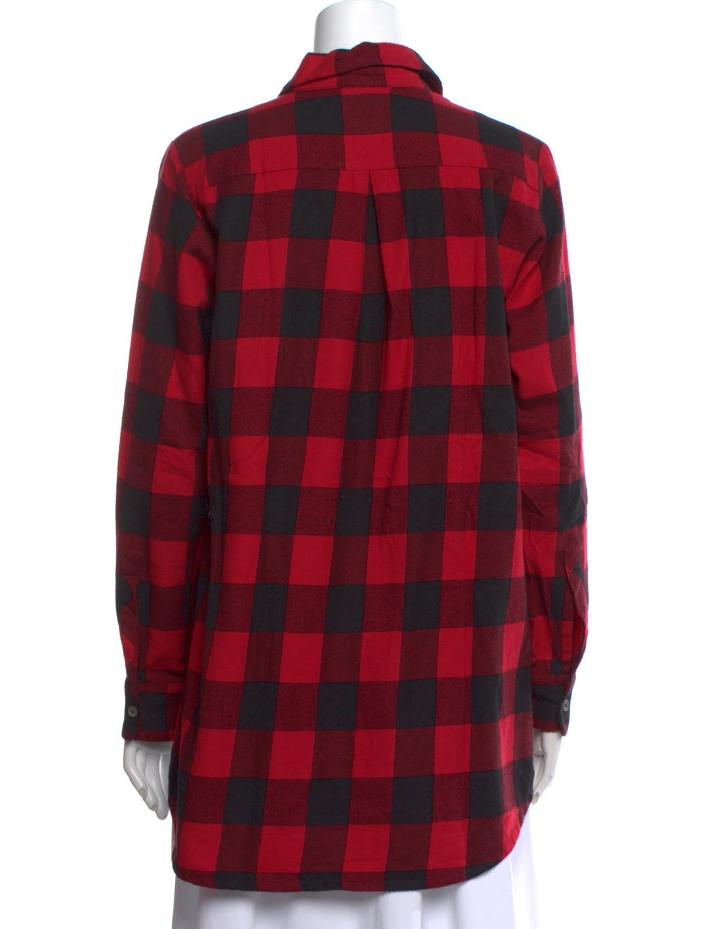 Maje Button-Up Top Red Plaid Print Long Sleeve wi… - image 3