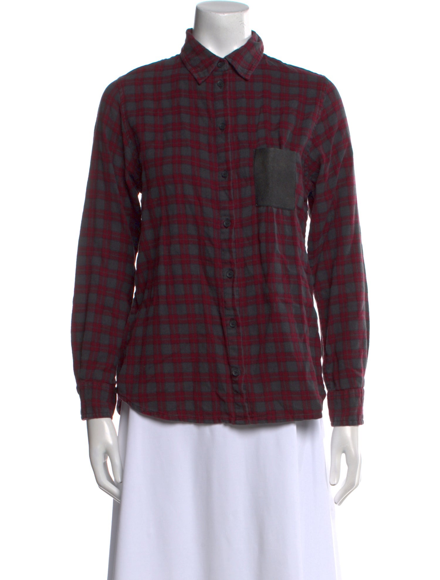 Maje Plaid Print Long Sleeve Button-Up Top