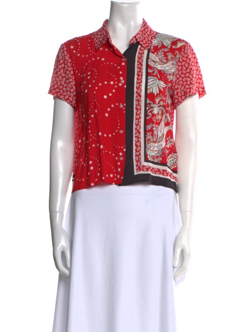 Maje Printed Short Sleeve Crop Top