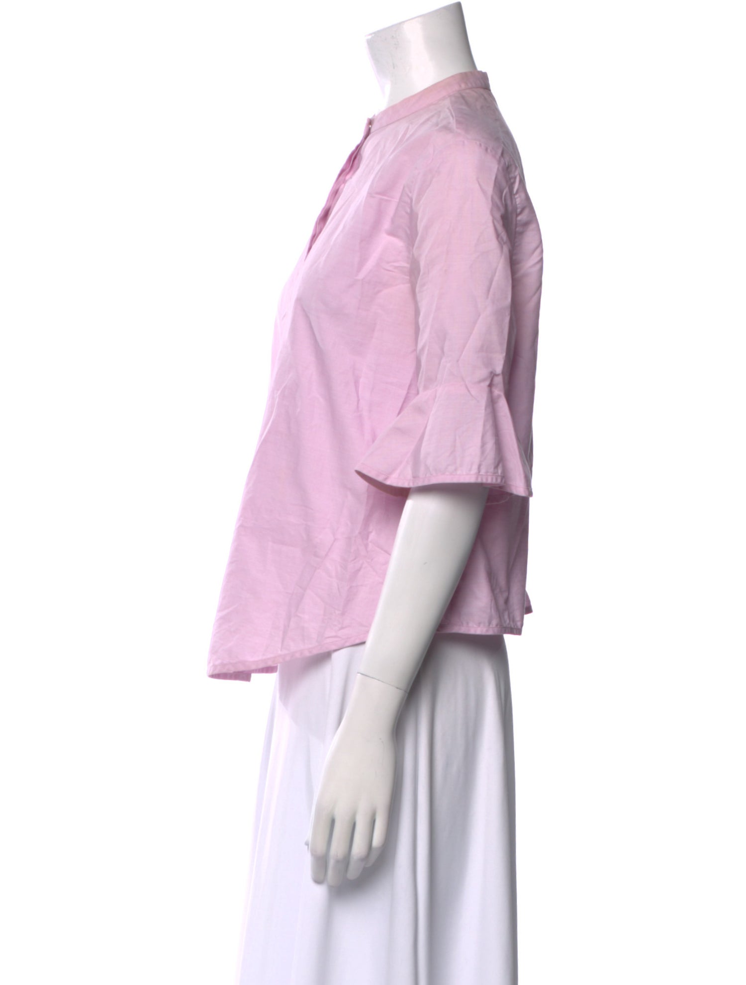 Maje Crew Neck Three-Quarter Sleeve Button-Up Top