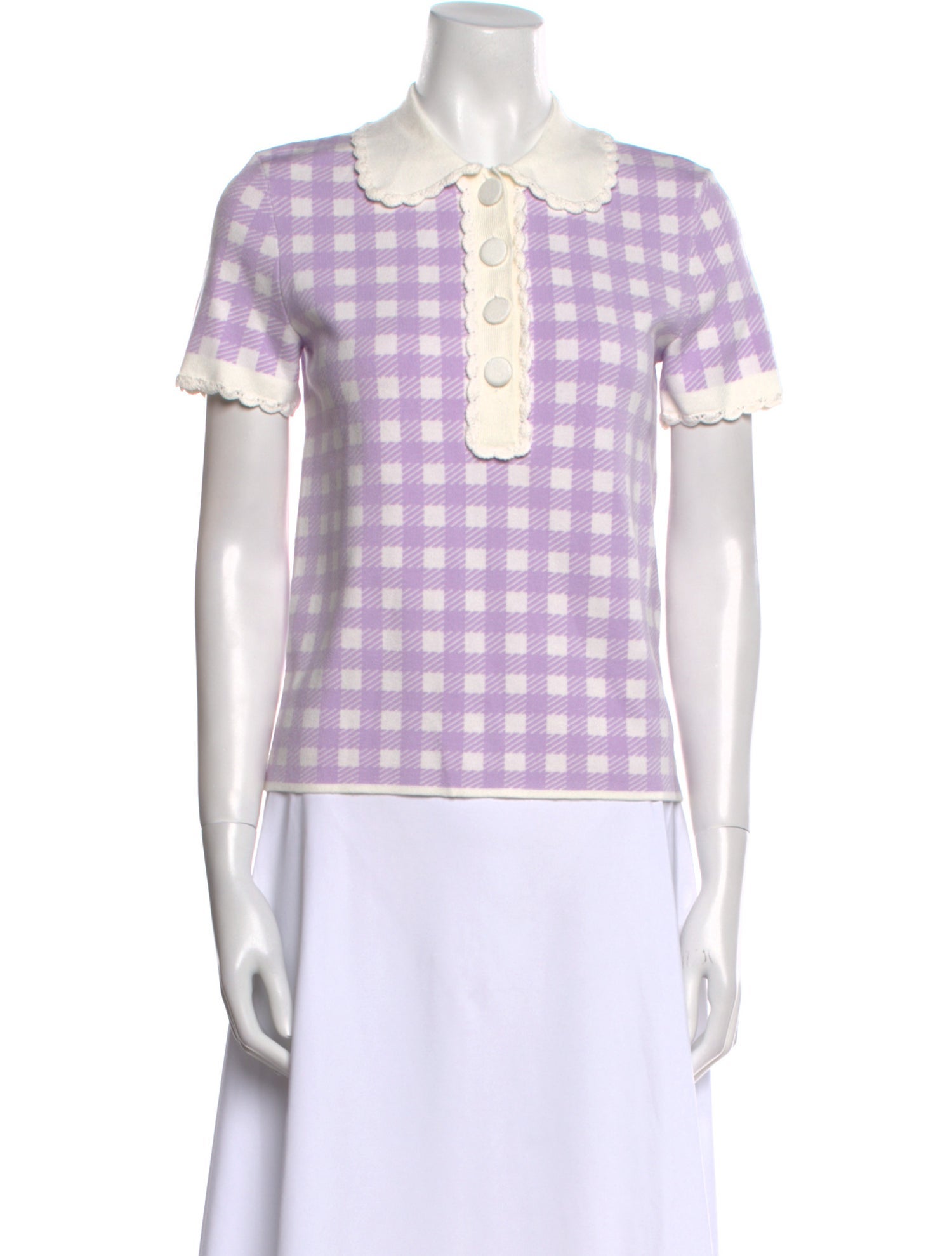 Maje Plaid Print Short Sleeve Polo