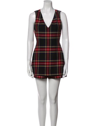 Maje Plaid Print V-Neck Romper