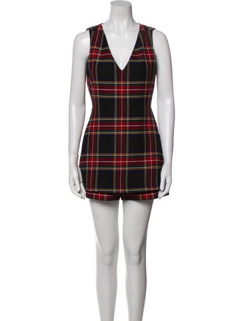 Maje Plaid Print V-Neck Romper