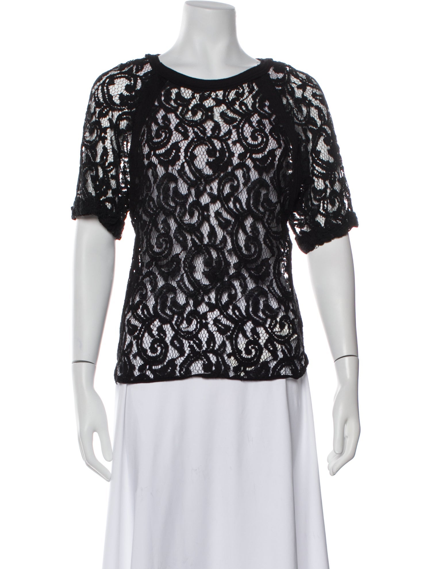 Maje Lace Pattern Bateau Neckline T-Shirt