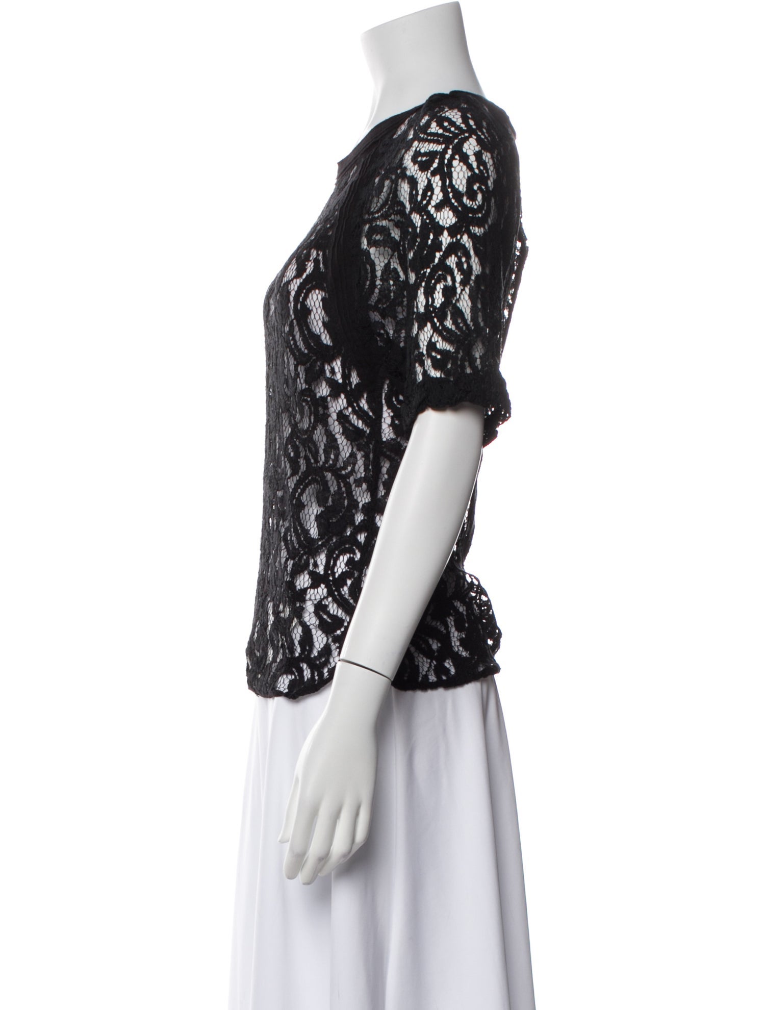 Maje Lace Pattern Bateau Neckline T-Shirt