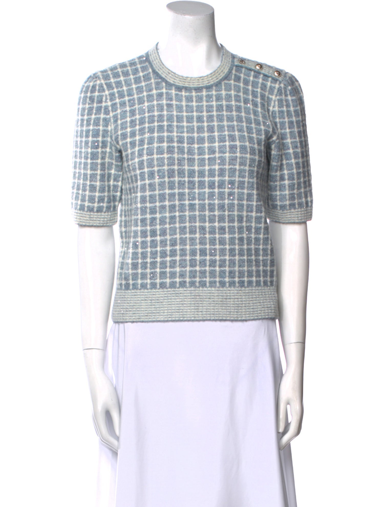 Maje Plaid Print Crew Neck Crop Top