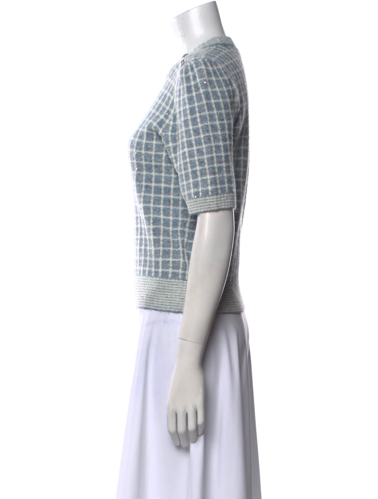 Maje Plaid Print Crew Neck Crop Top