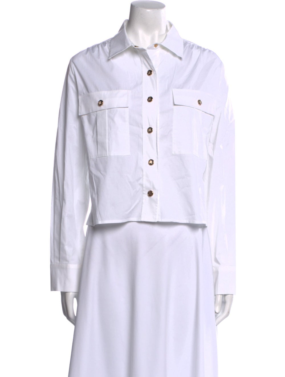 Maje Button-Up Top White Long Sleeve with Collar … - image 1