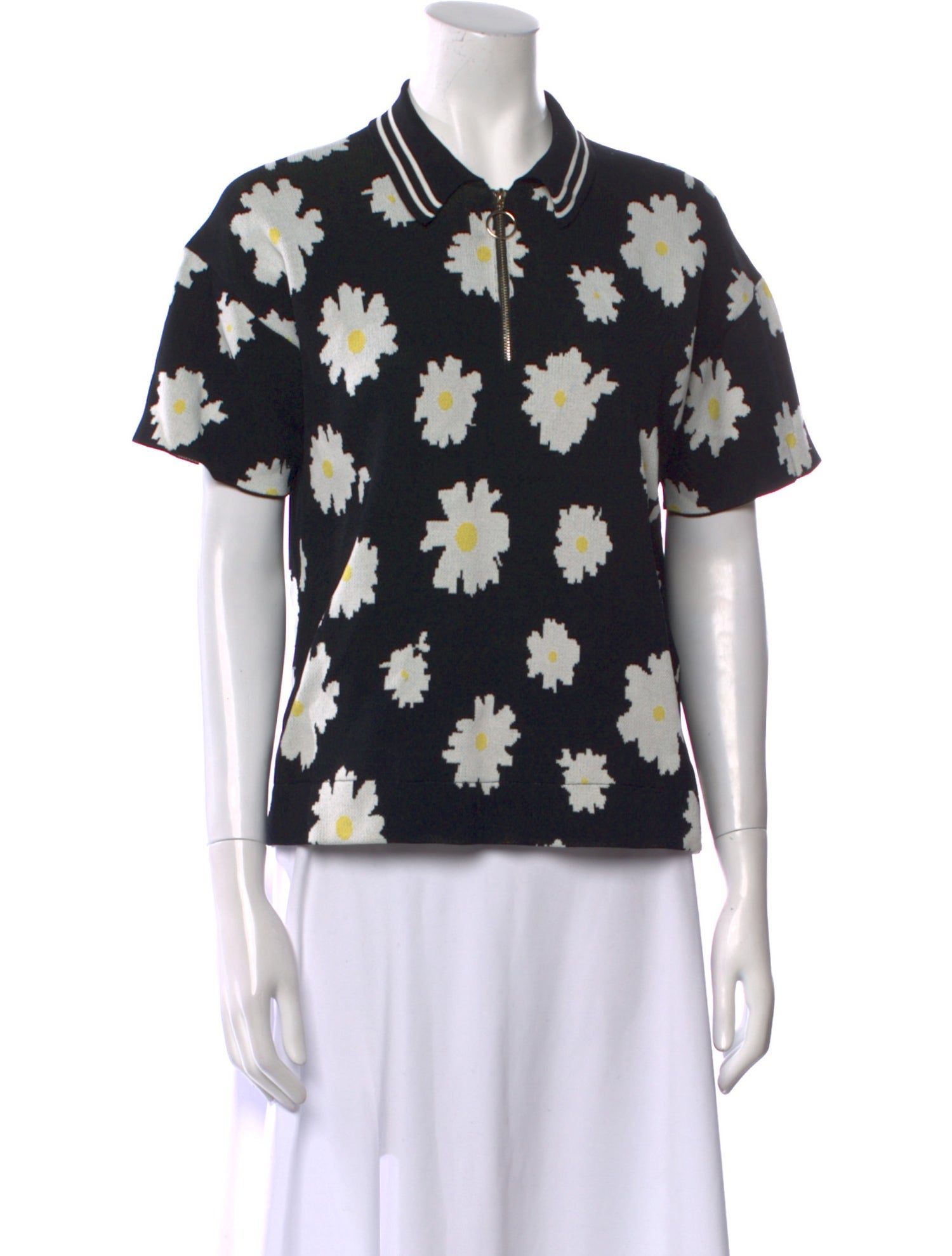 Maje Floral Print Short Sleeve Polo
