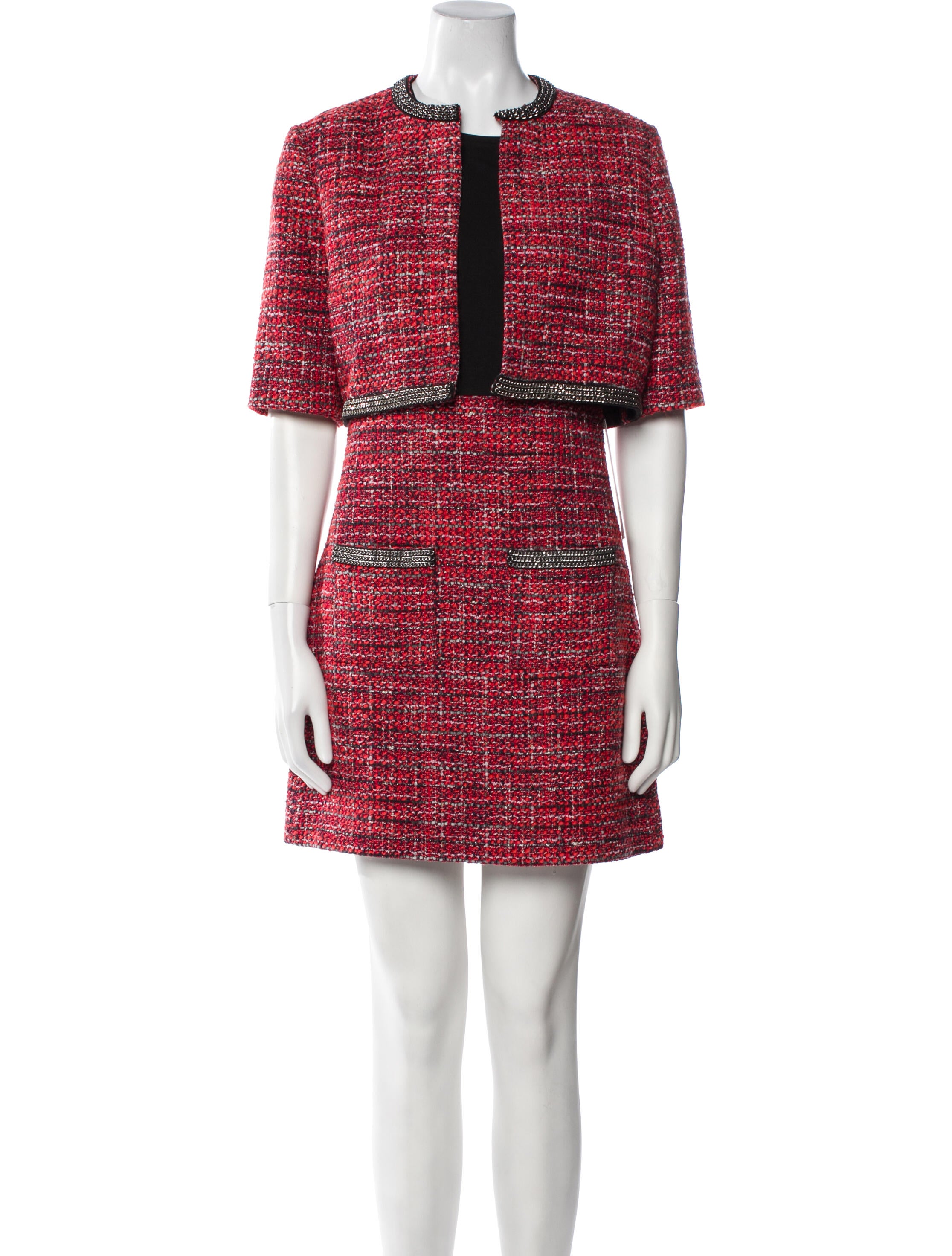 Maje Tweed Pattern Chain-Link Accents Skirt Set