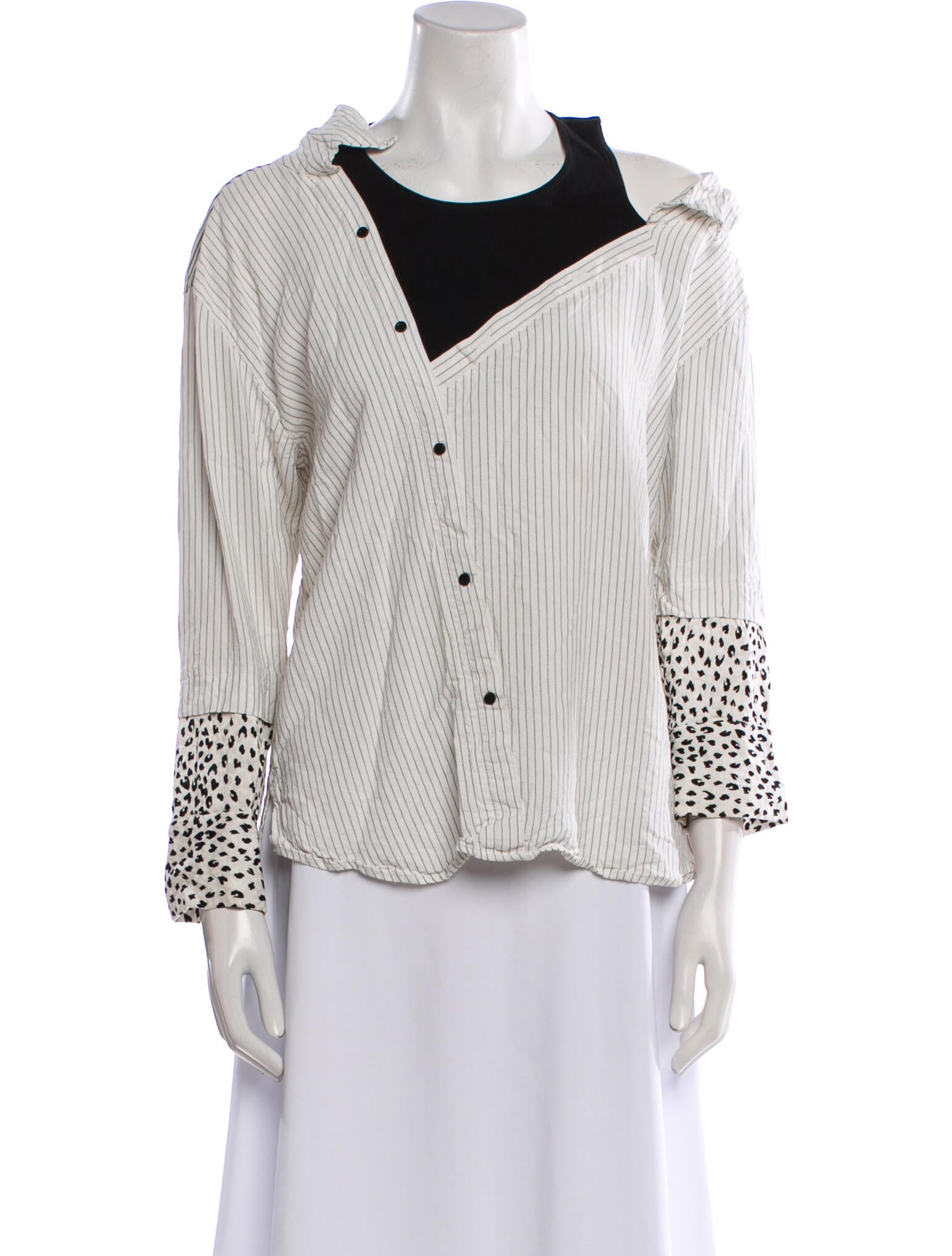 Maje Striped Crew Neck Button-Up Top