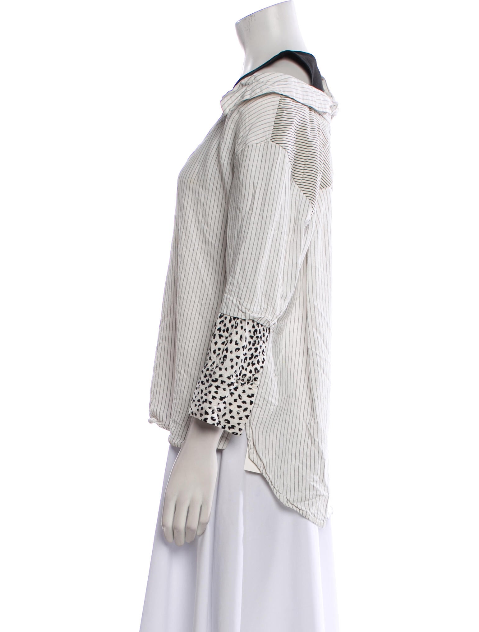 Maje Striped Crew Neck Button-Up Top