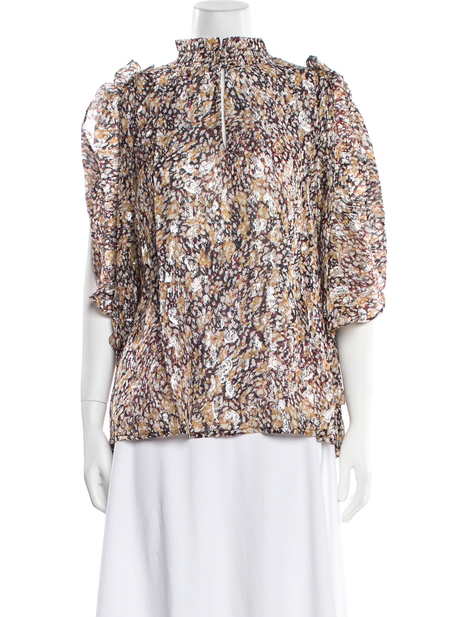 Maje Printed Mock Neck Blouse