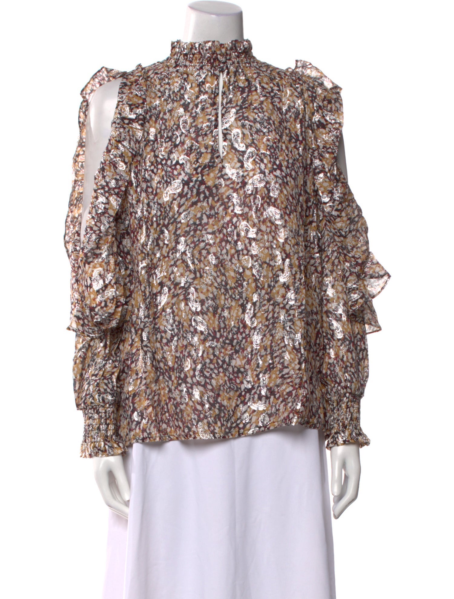 Maje Floral Print Mock Neck Blouse