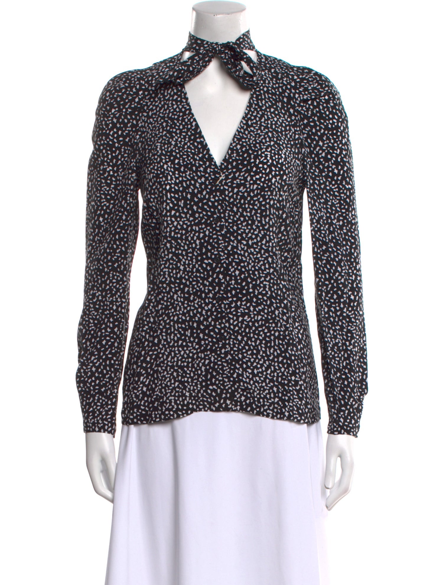 Maje Printed V-Neck Button-Up Top w/ Tags