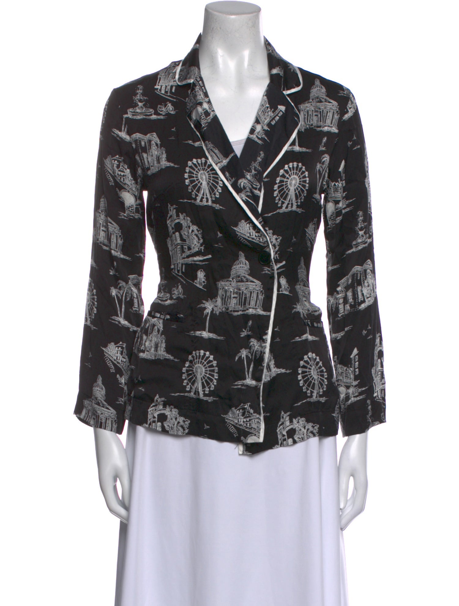 Maje Printed Three-Quarter Sleeve Button-Up Top