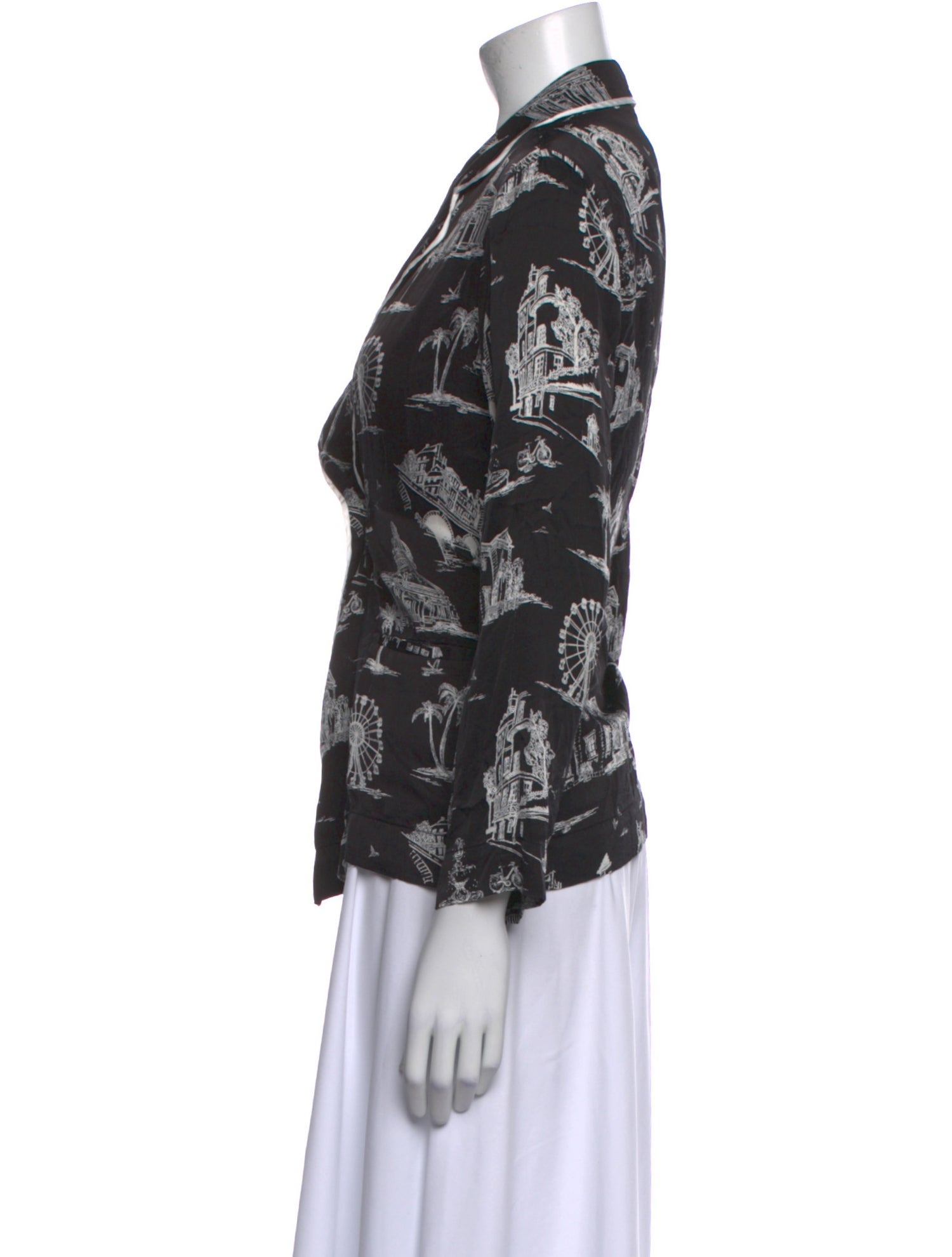 Maje Printed Three-Quarter Sleeve Button-Up Top