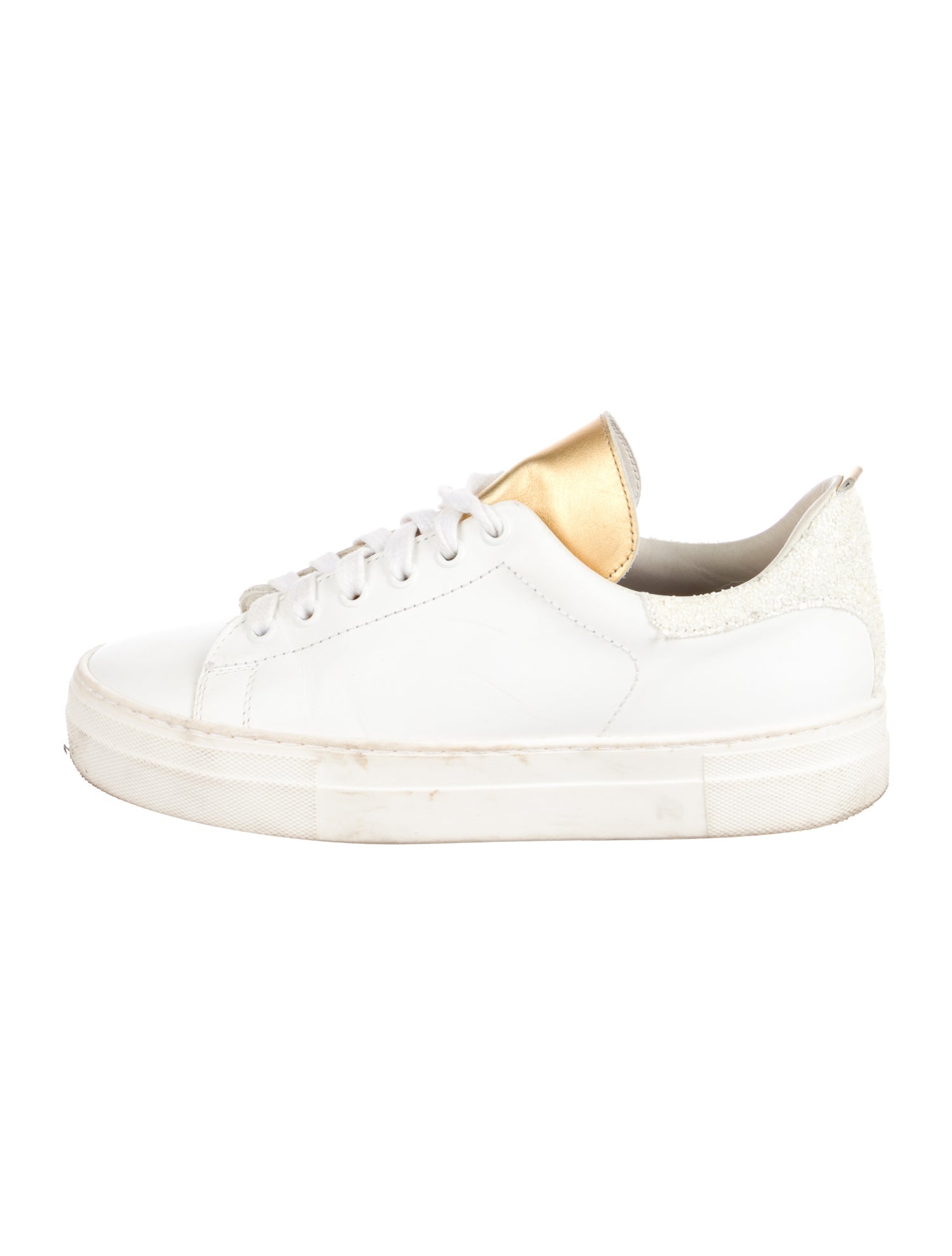 Maje Leather Glitter Accents Sneakers