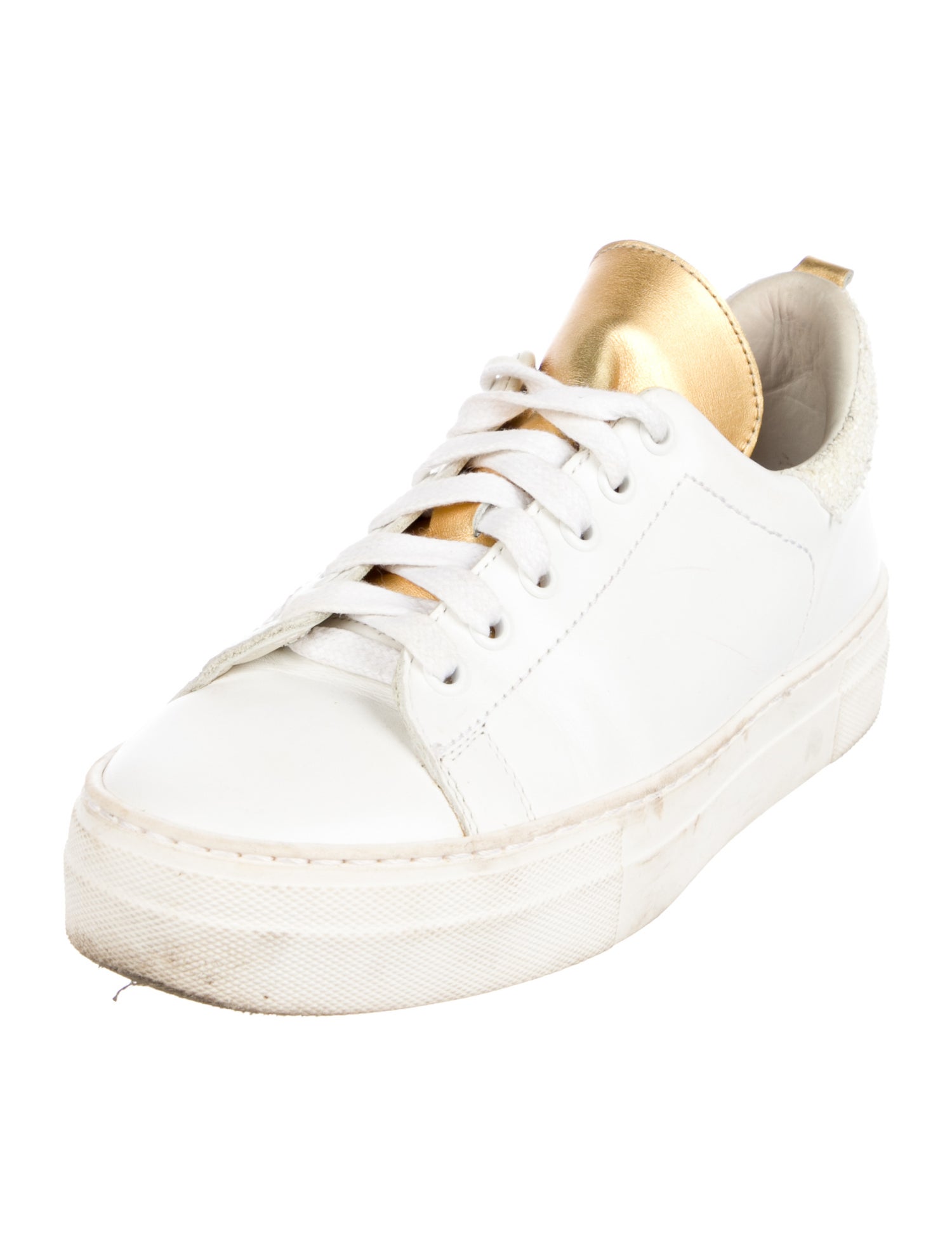 Maje Leather Glitter Accents Sneakers