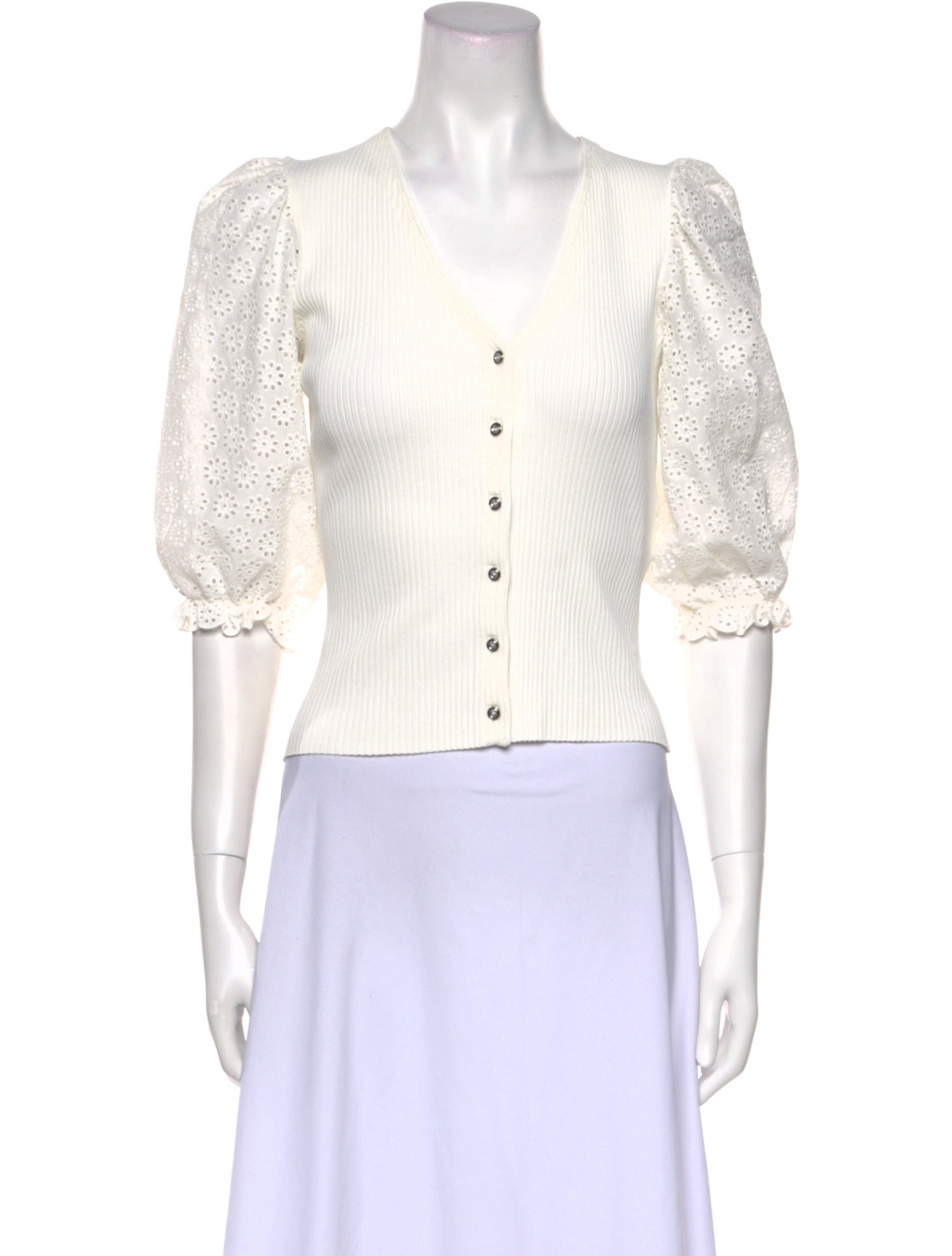 Maje V-Neck Three-Quarter Sleeve Crop Top