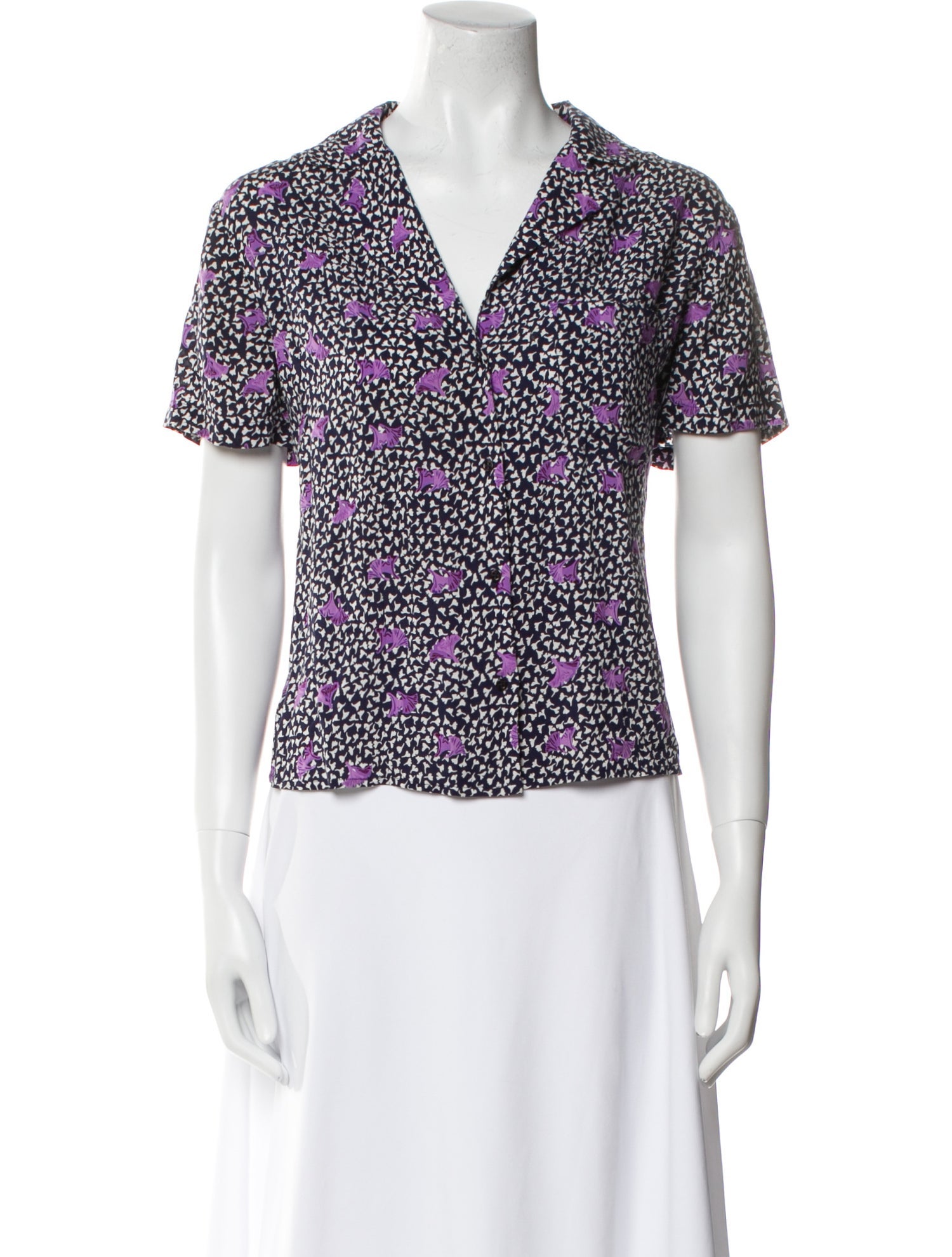 Maje Floral Print V-Neck Button-Up Top