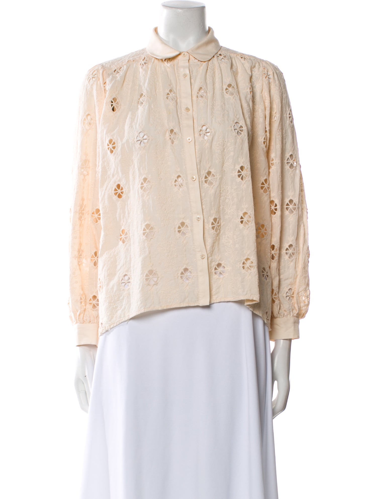 Maje Lace Pattern Long Sleeve Button-Up Top