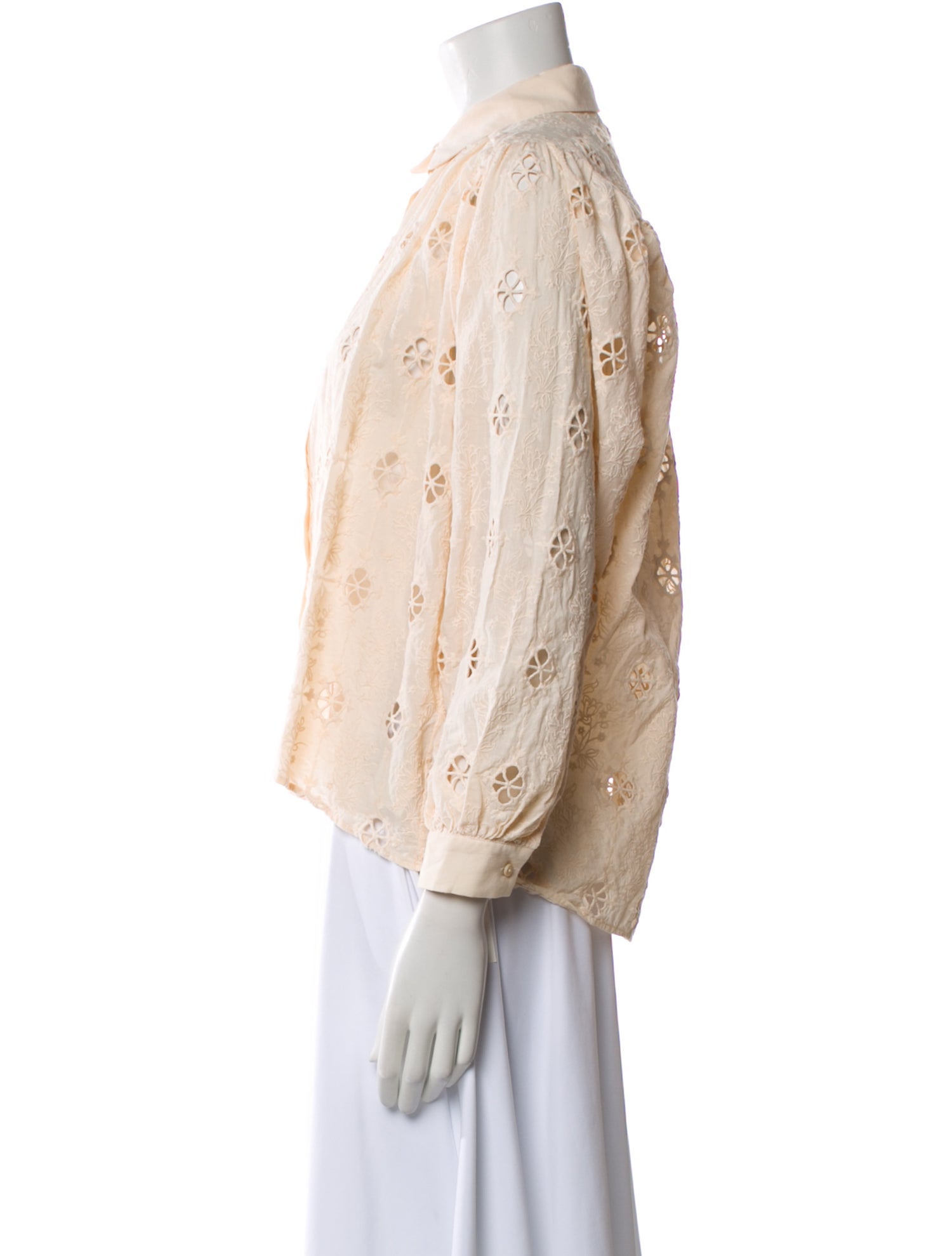 Maje Lace Pattern Long Sleeve Button-Up Top