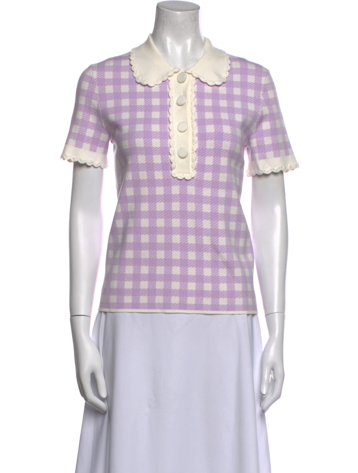 Maje Plaid Print Short Sleeve Polo