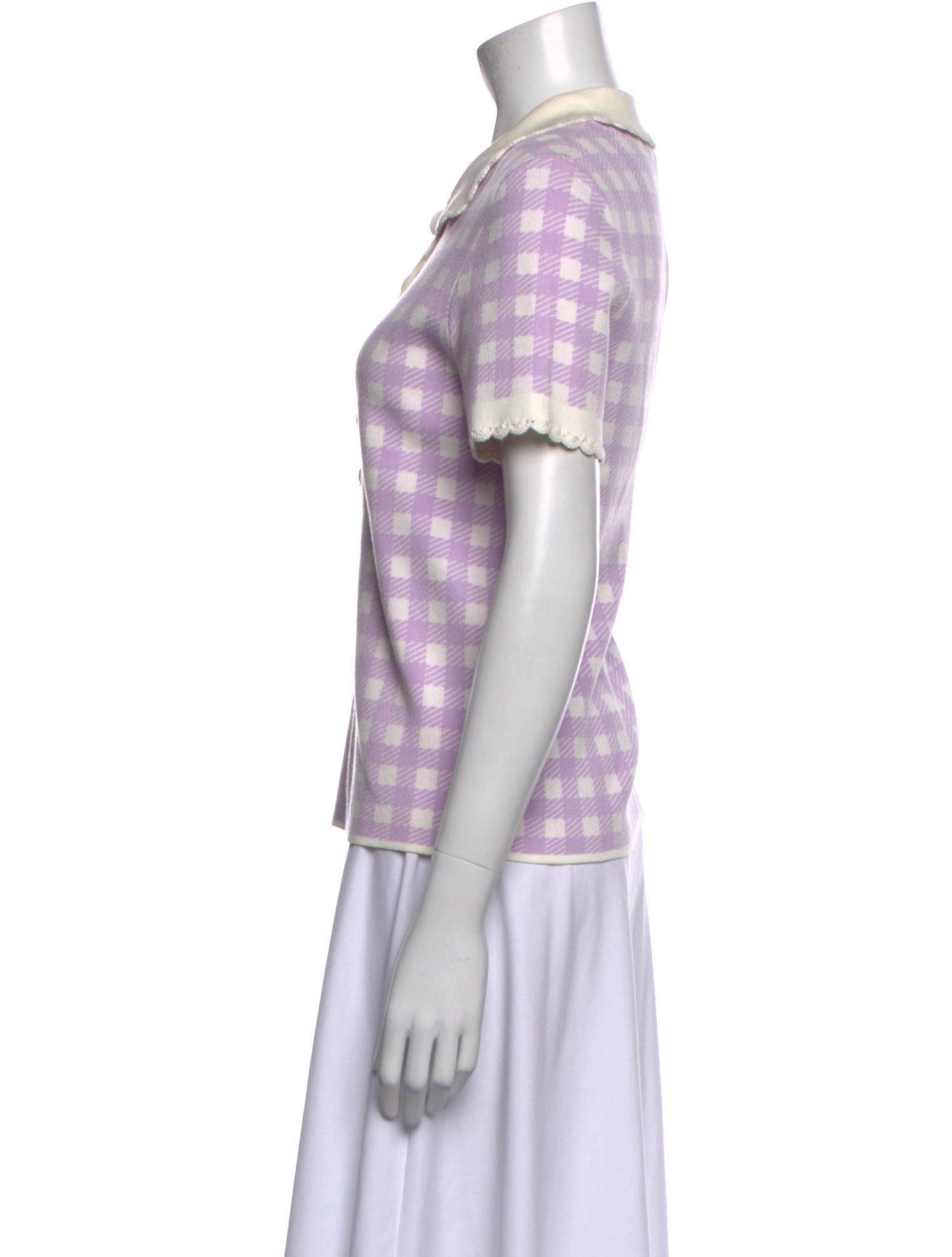 Maje Plaid Print Short Sleeve Polo