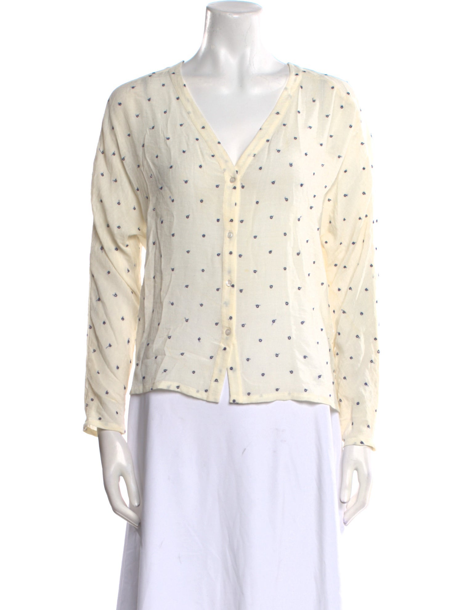 Maje Polka Dot Print V-Neck Button-Up Top
