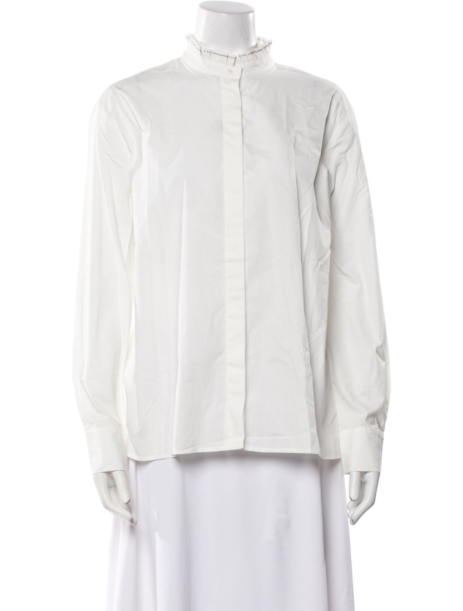 Maje Mock Neck Long Sleeve Button-Up Top