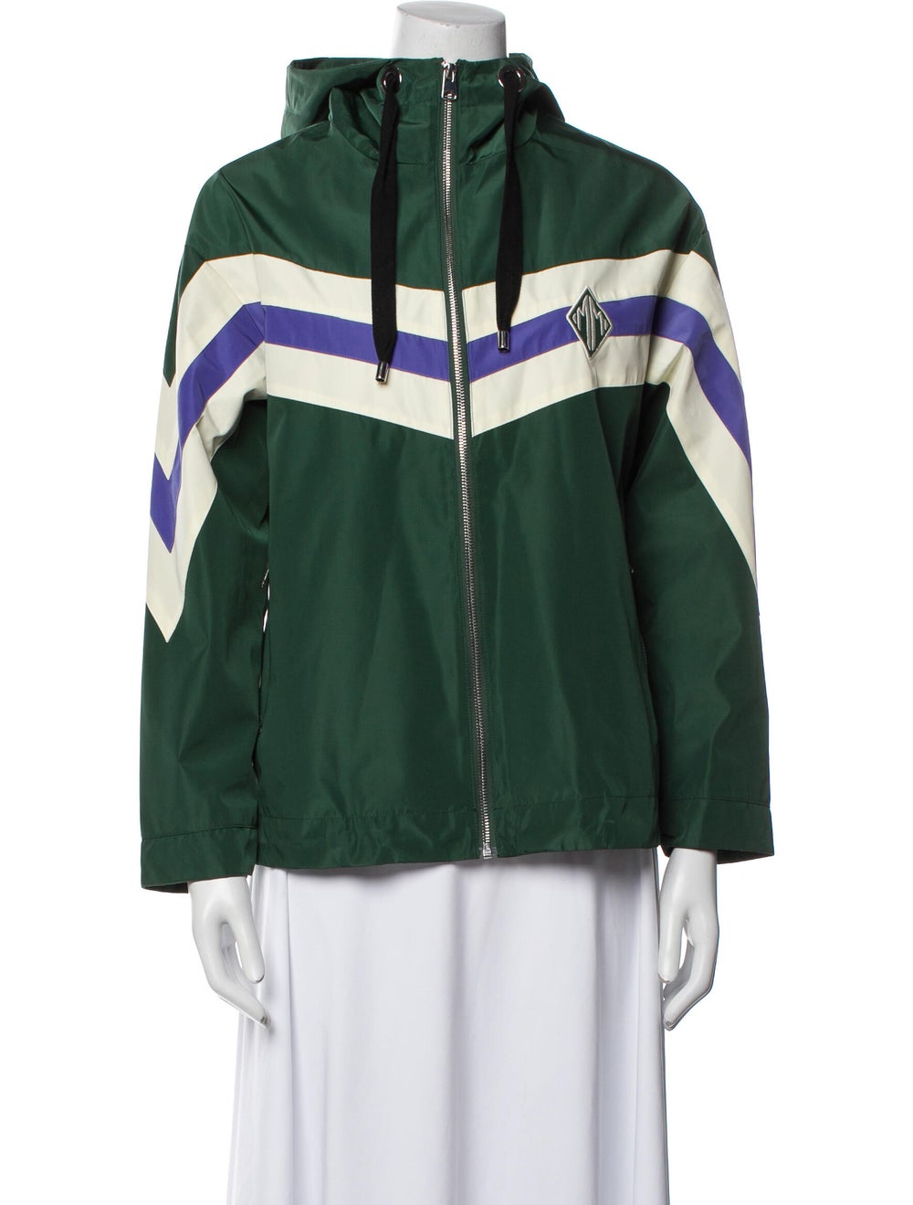 Maje Jacket Green Colorblock Pattern With Hood St… - image 1