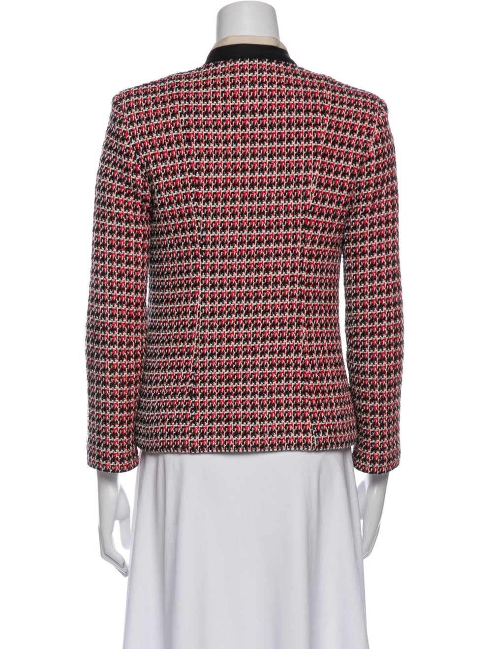 Maje Jacket Red Tweed Pattern Collarless Slit Poc… - image 3