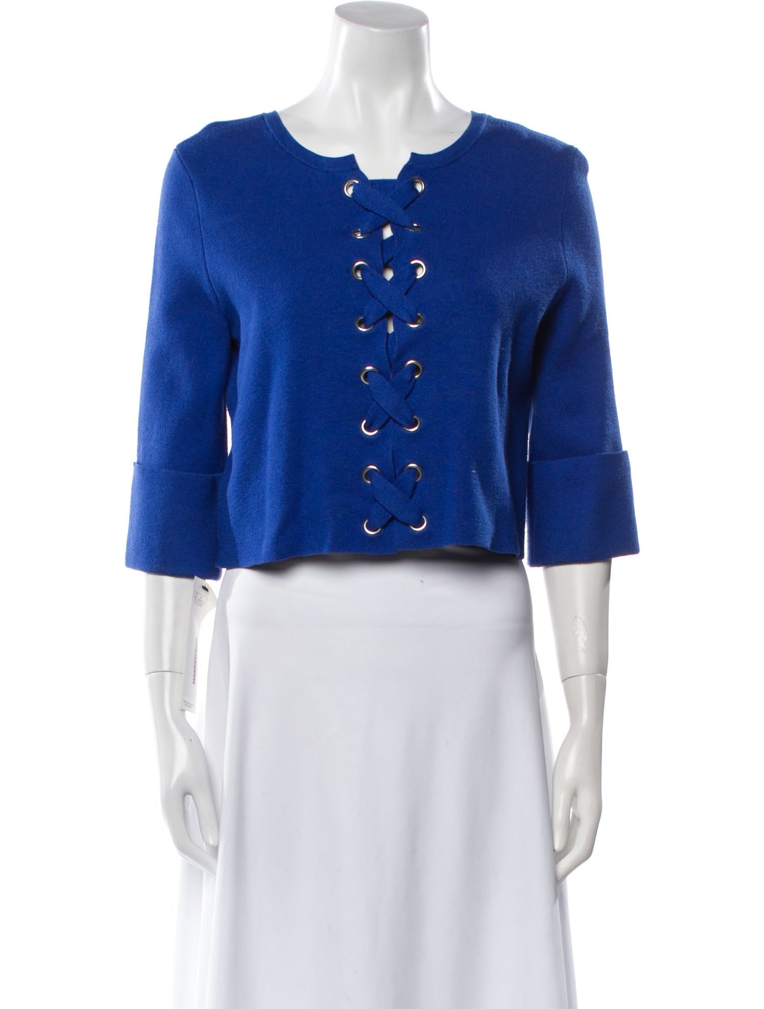 Maje Crew Neck Three-Quarter Sleeve Crop Top