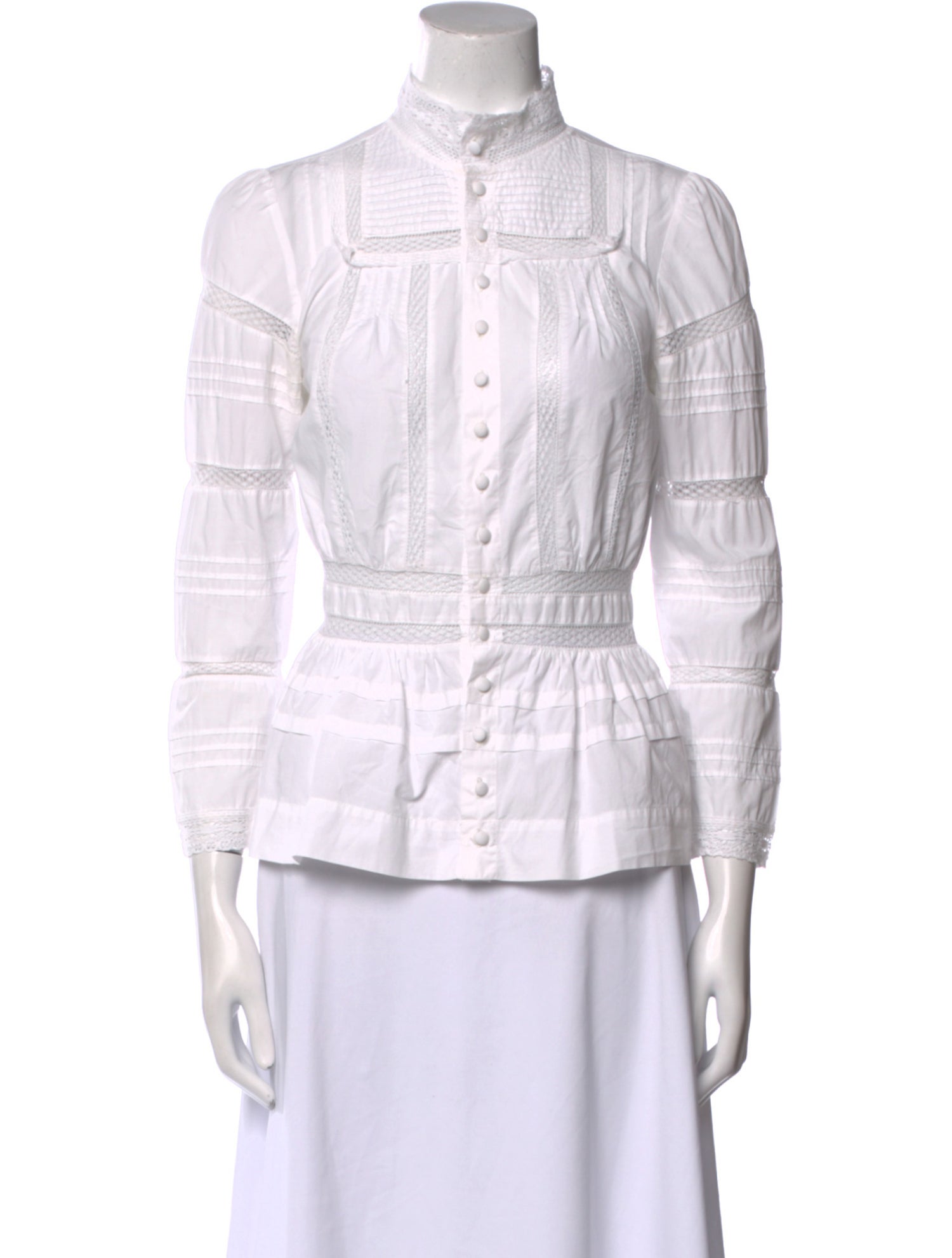 Maje Mock Neck Three-Quarter Sleeve Button-Up Top