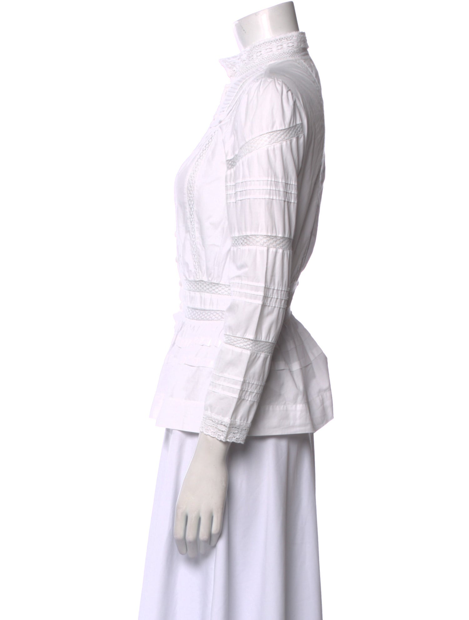 Maje Mock Neck Three-Quarter Sleeve Button-Up Top