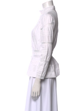 Maje Mock Neck Three-Quarter Sleeve Button-Up Top