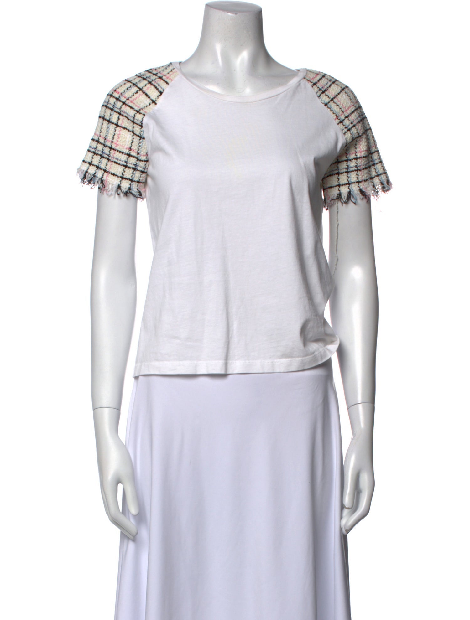 Maje Plaid Print Scoop Neck Crop Top