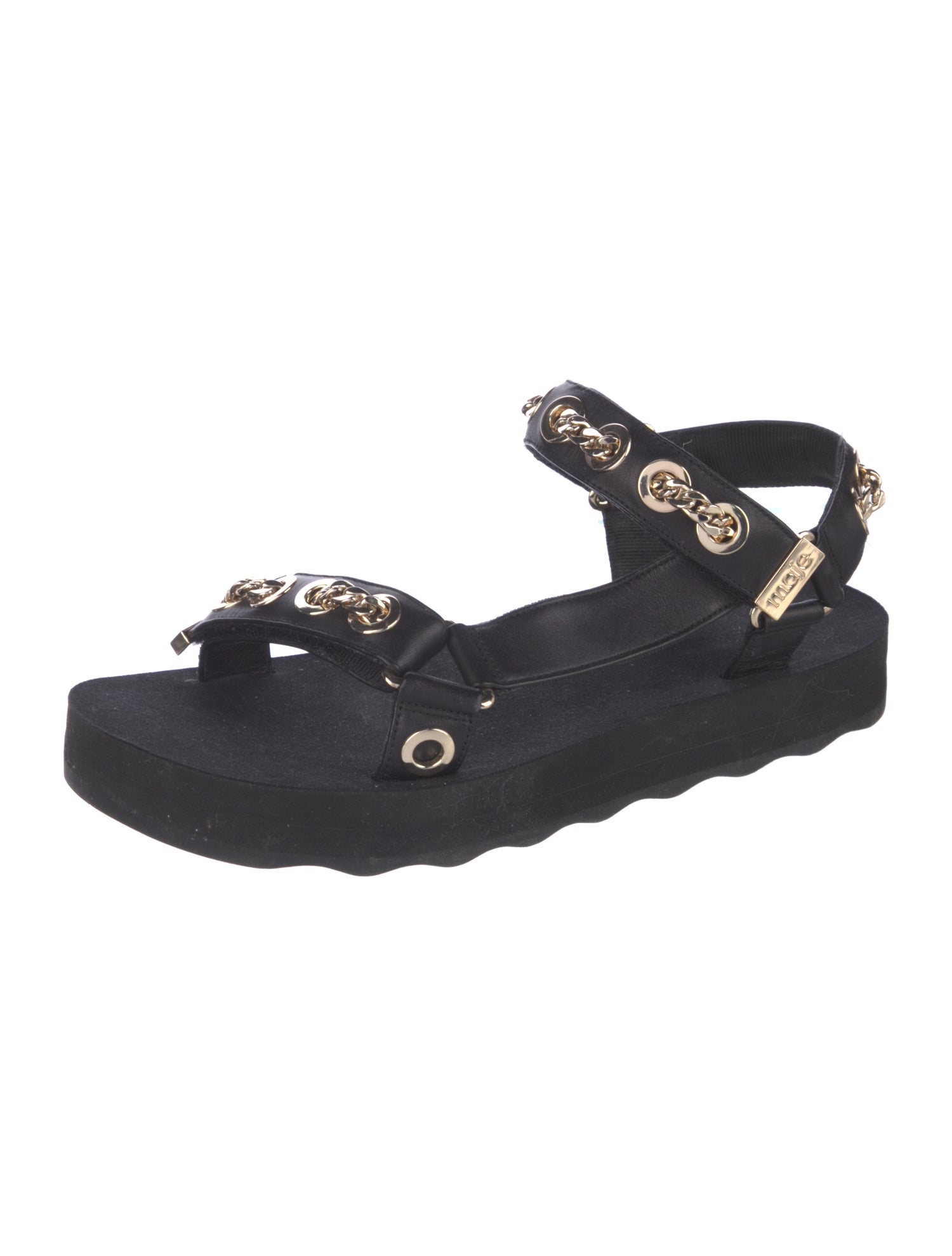 Maje Leather Chain-Link Accents Slingback Sandals