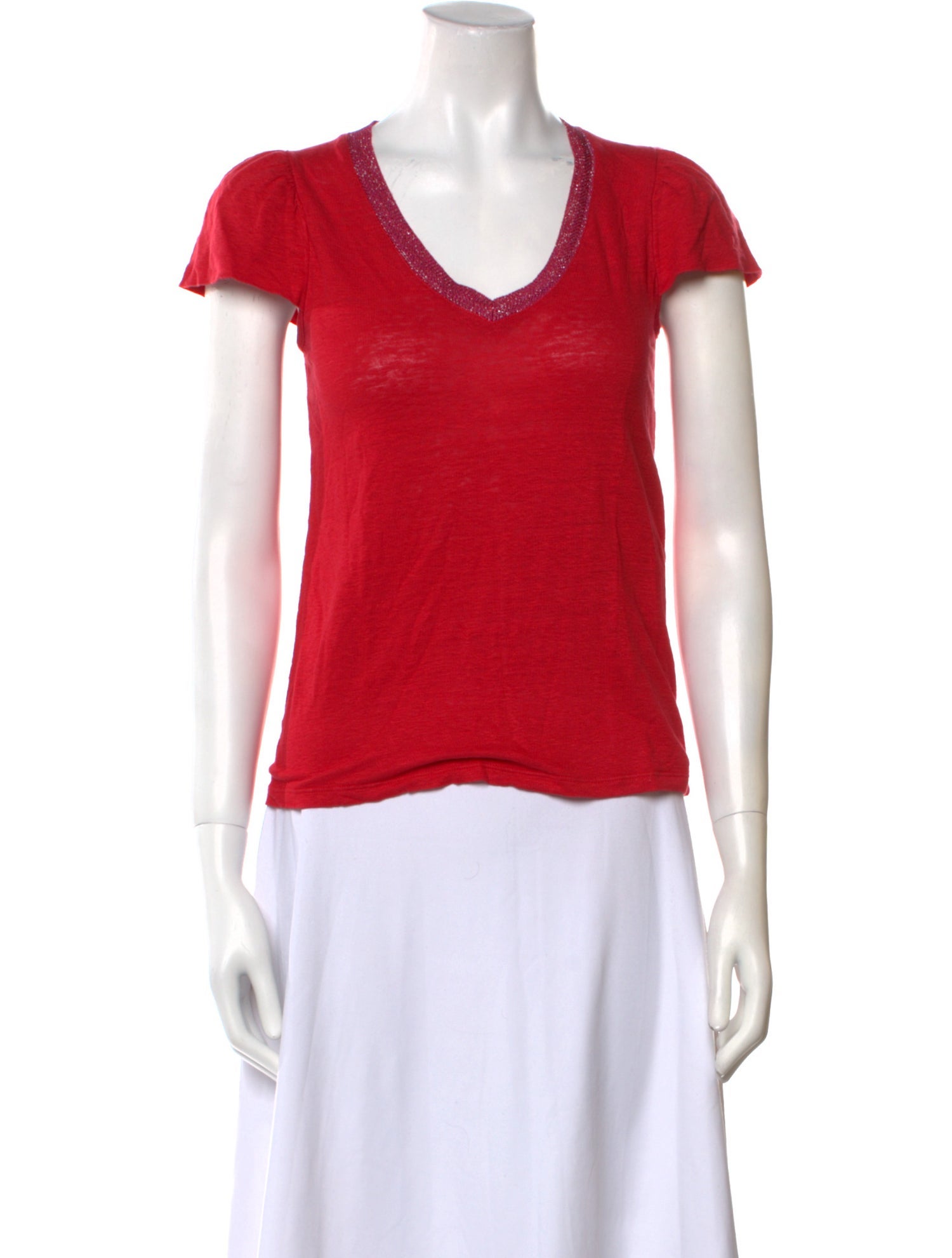 Maje Linen V-Neck T-Shirt