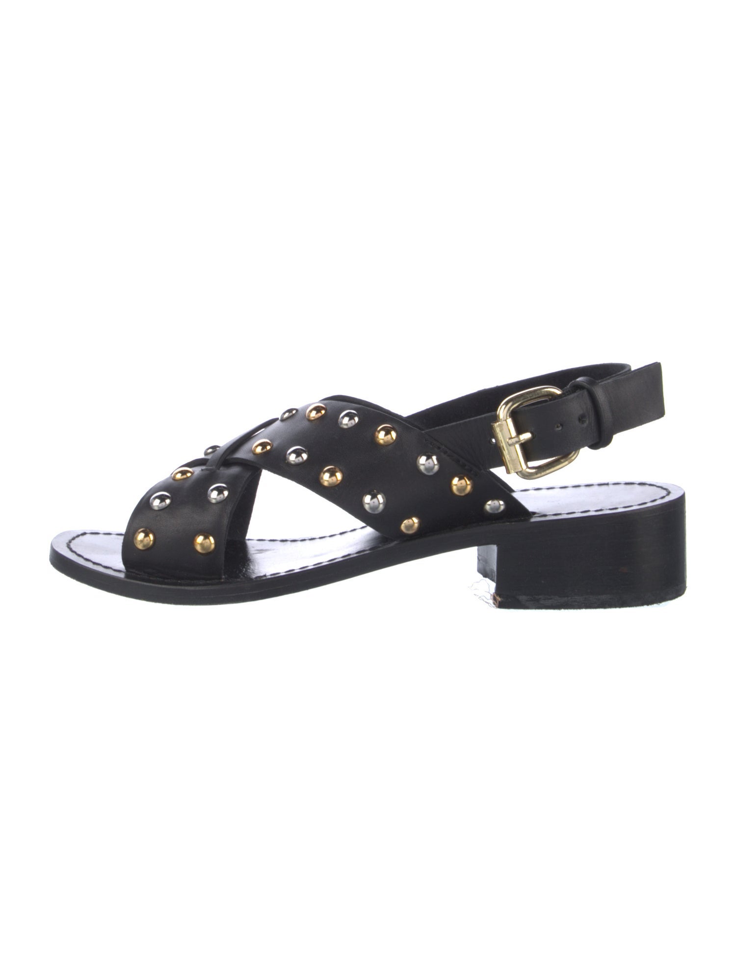 Maje Leather Studded Accents Slingback Sandals