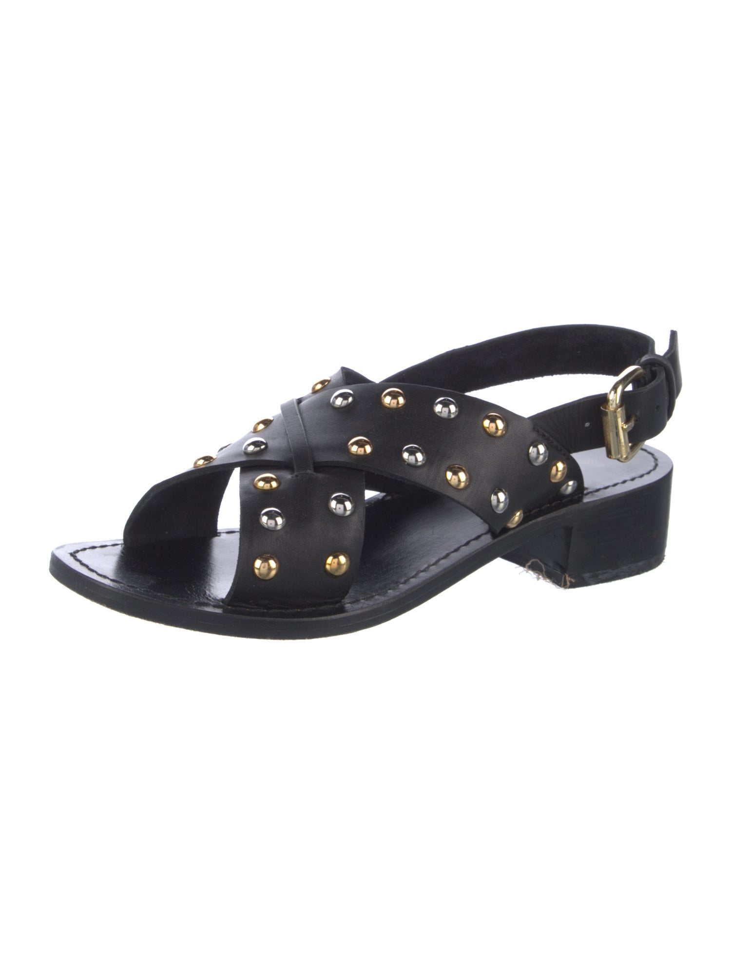 Maje Leather Studded Accents Slingback Sandals