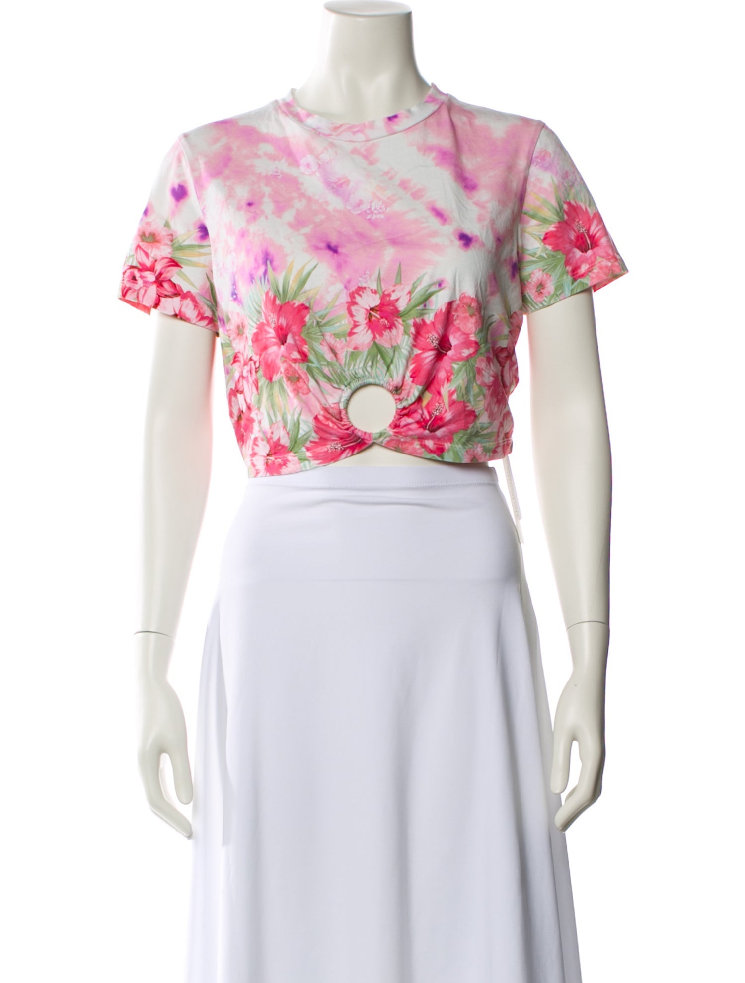 Maje Floral Print Crew Neck Crop Top