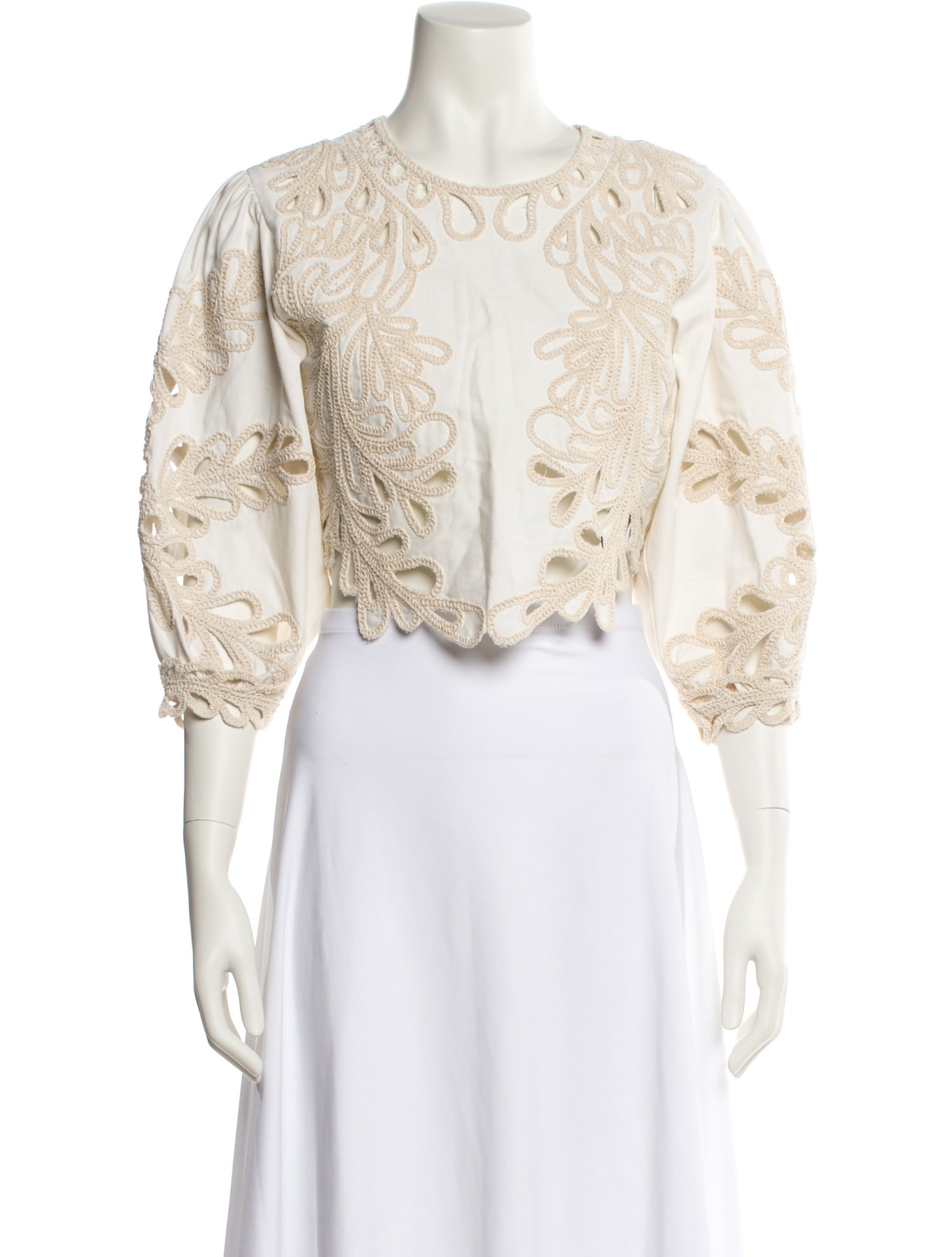 Maje Crew Neck Three-Quarter Sleeve Crop Top