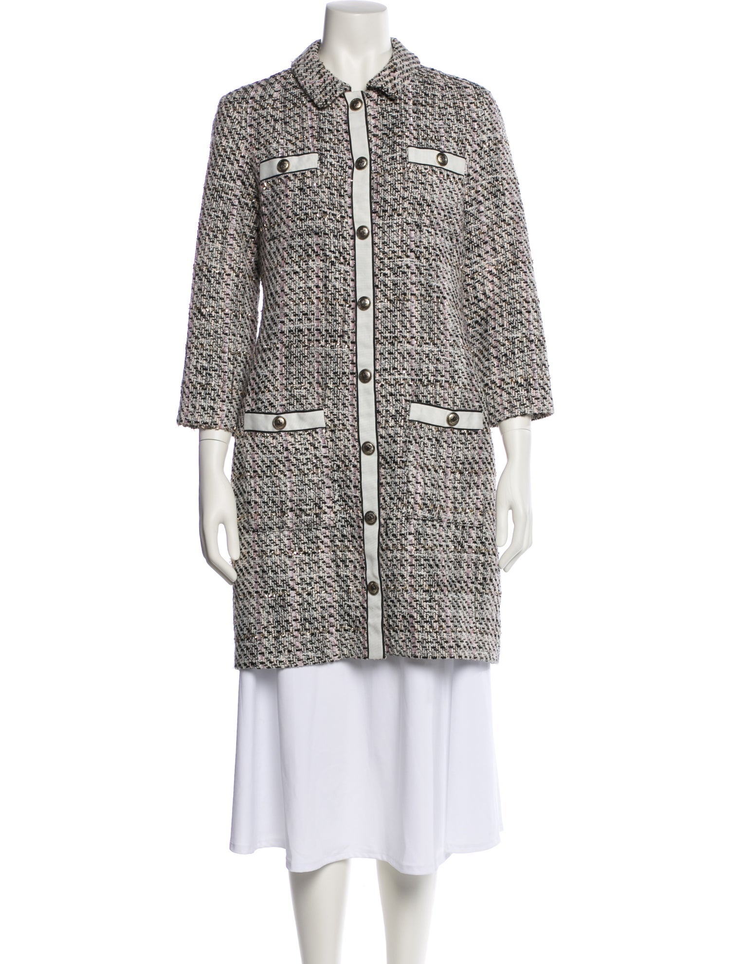 Maje Tweed Pattern Trench Coat