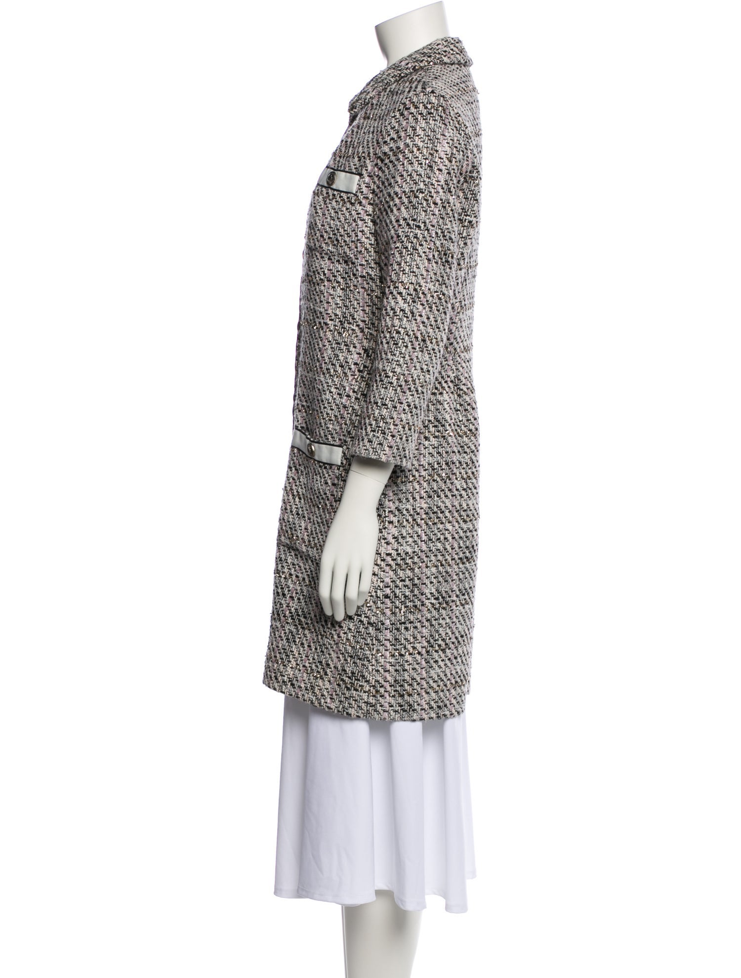 Maje Tweed Pattern Trench Coat